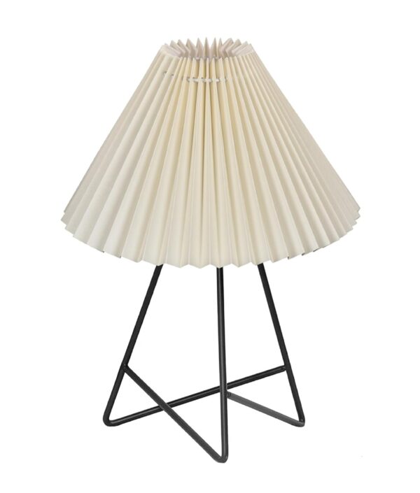 Modern Table Lamp with Iron Tripod Base and Pleated Fabric Shade – Warm Light for Bedroom, Living Room, or Study Desk(Pleated Cream) - Image 4
