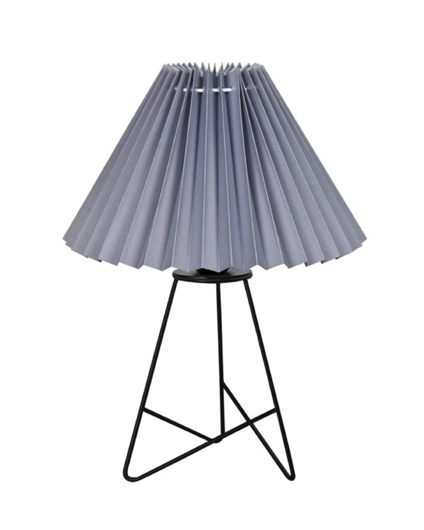 Modern Table Lamp with Iron Tripod Base and Pleated Fabric Shade – Warm Light for Bedroom, Living Room, or Study Desk(Pleated Grey) - Image 2