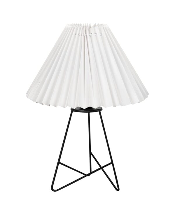 Modern Table Lamp with Iron Tripod Base and Pleated Fabric Shade – Warm Light for Bedroom, Living Room, or Study Desk(Pleated White) - Image 2