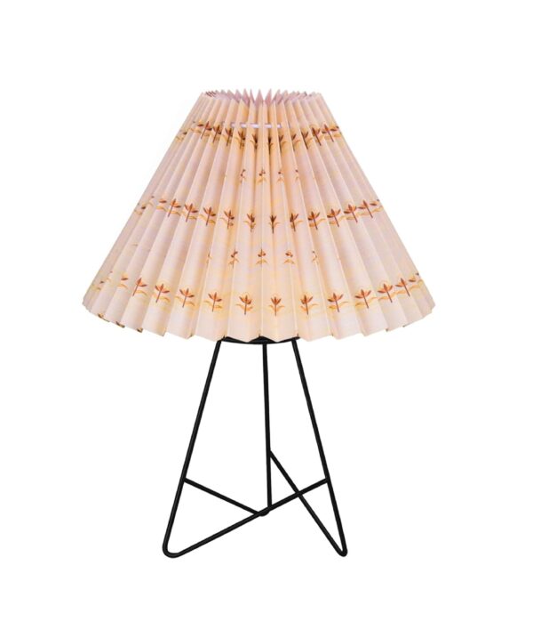 Modern Table Lamp with Iron Tripod Base and Pleated Fabric Shade – Warm Light for Bedroom, Living Room, or Study Desk(Floral Petal Shade) - Image 2