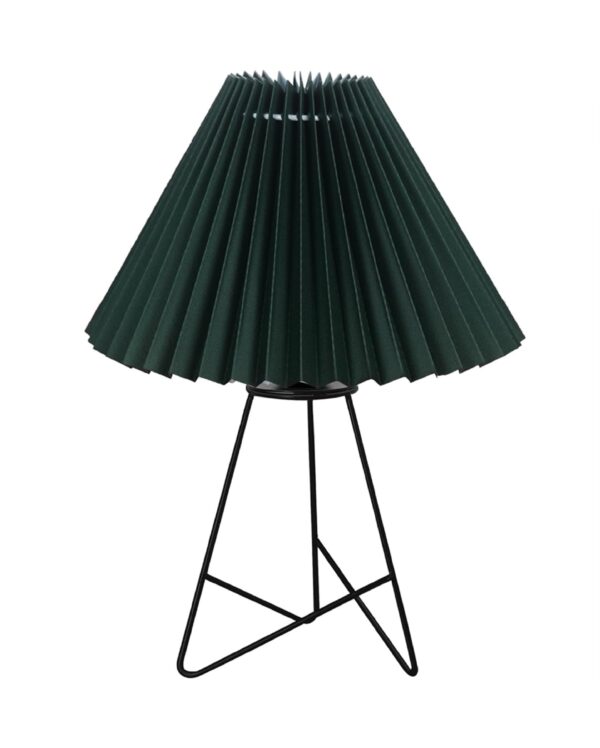 Modern Table Lamp with Iron Tripod Base and Pleated Fabric Shade – Warm Light for Bedroom, Living Room, or Study Desk(Green) - Image 2