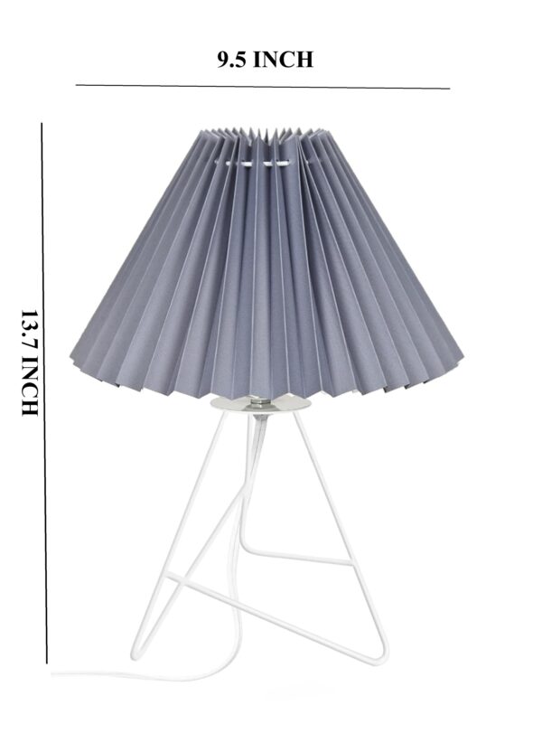Modern Table Lamp with Iron Tripod Base and Pleated Fabric Shade – Warm Light for Bedroom, Living Room, or Study Desk(Grey) - Image 5