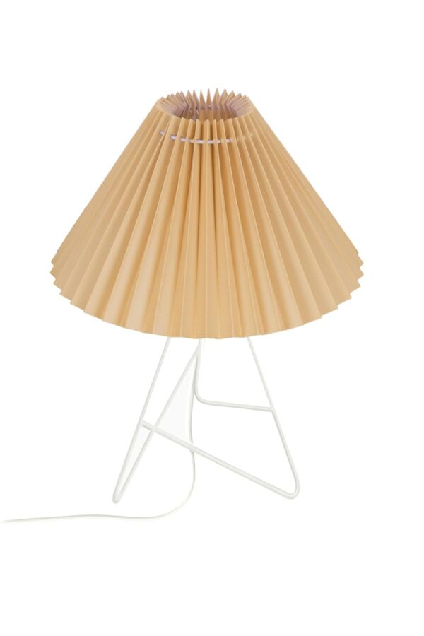Modern Table Lamp with Iron Tripod Base and Pleated Fabric Shade – Warm Light for Bedroom, Living Room, or Study Desk(Hazelnut) - Image 4