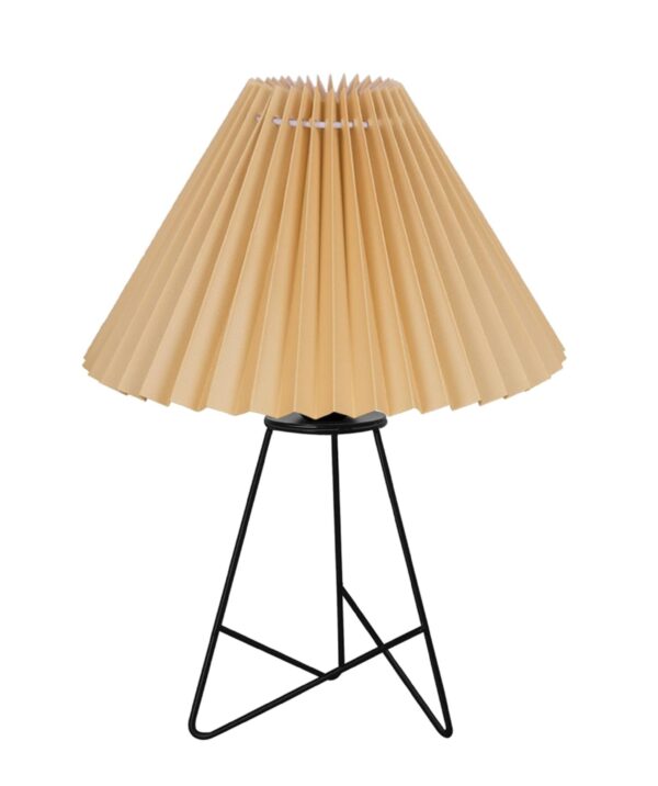 Modern Table Lamp with Iron Tripod Base and Pleated Fabric Shade – Warm Light for Bedroom, Living Room, or Study Desk(Hazelnut Shade) - Image 2