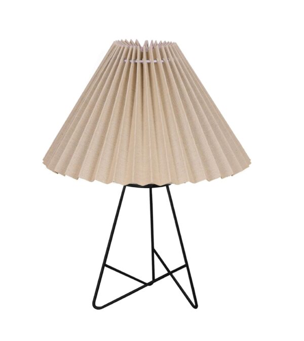 Modern Table Lamp with Iron Tripod Base and Pleated Fabric Shade – Warm Light for Bedroom, Living Room, or Study Desk(Premium Jute) - Image 2