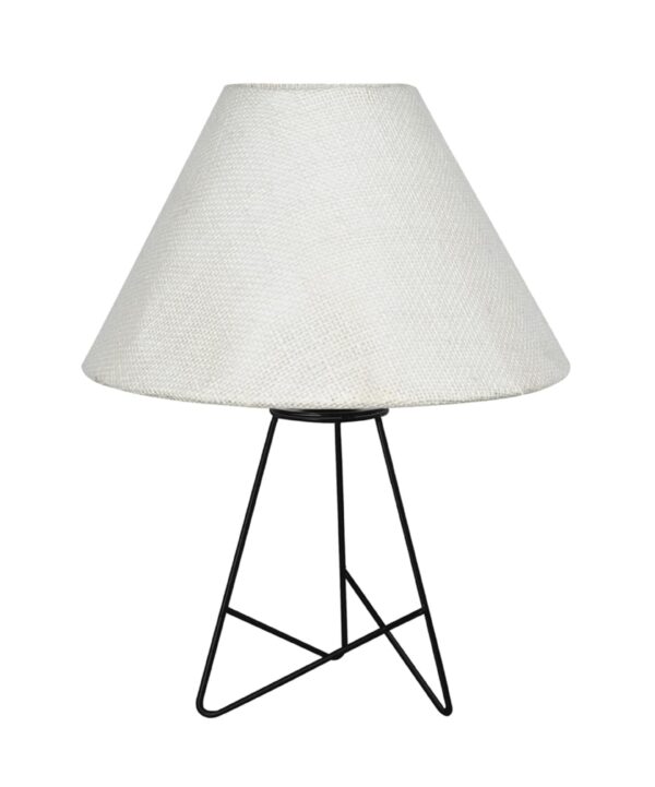 Modern Table Lamp with Iron Tripod Base and Pleated Fabric Shade – Warm Light for Bedroom, Living Room, or Study Desk(Off White Cone) - Image 2