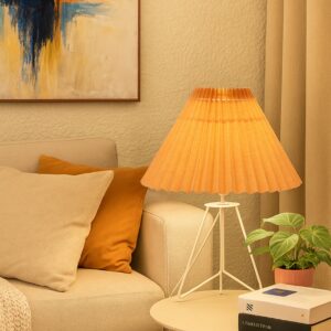 Modern Table Lamp with Iron Tripod Base and Pleated Fabric Shade – Warm Light for Bedroom, Living Room, or Study Desk(BEIGE)