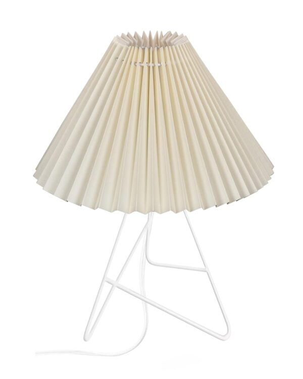 Modern Table Lamp with Iron Tripod Base and Pleated Fabric Shade – Warm Light for Bedroom, Living Room, or Study Desk(Off-White) - Image 4