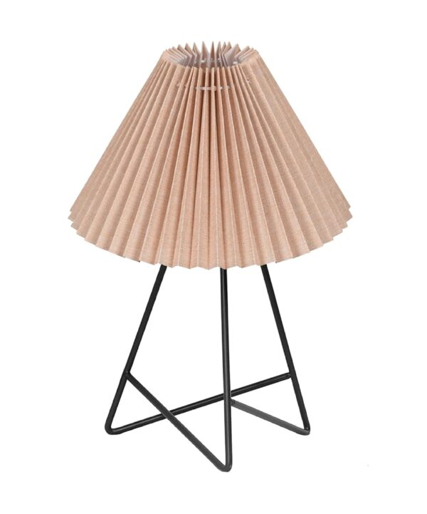 Modern Table Lamp with Iron Tripod Base and Pleated Fabric Shade – Warm Light for Bedroom, Living Room, or Study Desk(Plated Beige) - Image 4