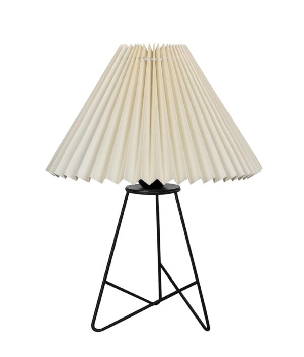 Modern Table Lamp with Iron Tripod Base and Pleated Fabric Shade – Warm Light for Bedroom, Living Room, or Study Desk(Pleated Cream) - Image 2