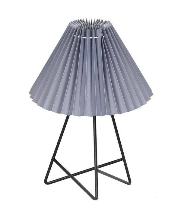 Modern Table Lamp with Iron Tripod Base and Pleated Fabric Shade – Warm Light for Bedroom, Living Room, or Study Desk(Pleated Grey) - Image 4