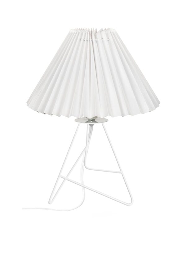 Modern Table Lamp with Iron Tripod Base and Pleated Fabric Shade – Warm Light for Bedroom, Living Room, or Study Desk(White) - Image 3