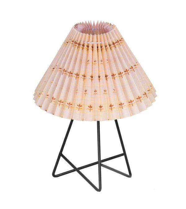 Modern Table Lamp with Iron Tripod Base and Pleated Fabric Shade – Warm Light for Bedroom, Living Room, or Study Desk(Floral Petal Shade) - Image 4