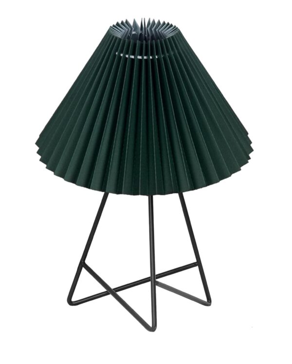 Modern Table Lamp with Iron Tripod Base and Pleated Fabric Shade – Warm Light for Bedroom, Living Room, or Study Desk(Green) - Image 4