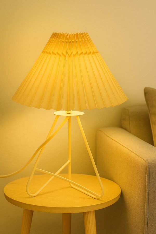 Modern Table Lamp with Iron Tripod Base and Pleated Fabric Shade – Warm Light for Bedroom, Living Room, or Study Desk(Hazelnut) - Image 3