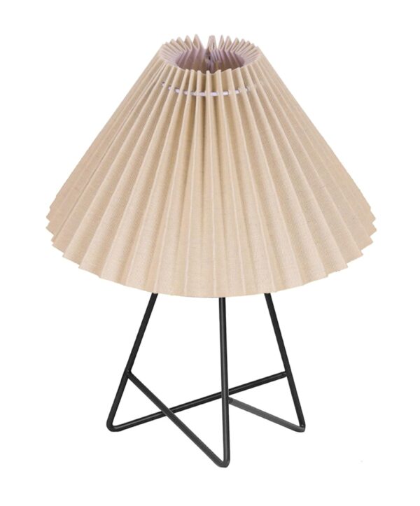 Modern Table Lamp with Iron Tripod Base and Pleated Fabric Shade – Warm Light for Bedroom, Living Room, or Study Desk(Premium Jute) - Image 4