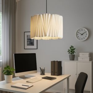 17-Inch Pleated Fabric Lampshade – Modern  Light for Home Office, Bedroom or Living Room – Soft Ambient Drum Ceiling Light Fixture