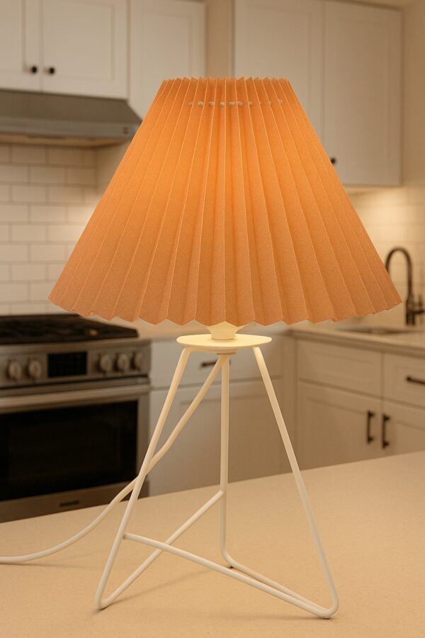 Modern Table Lamp with Iron Tripod Base and Pleated Fabric Shade – Warm Light for Bedroom, Living Room, or Study Desk(BEIGE) - Image 7
