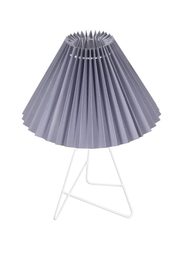 Modern Table Lamp with Iron Tripod Base and Pleated Fabric Shade – Warm Light for Bedroom, Living Room, or Study Desk(Grey) - Image 6