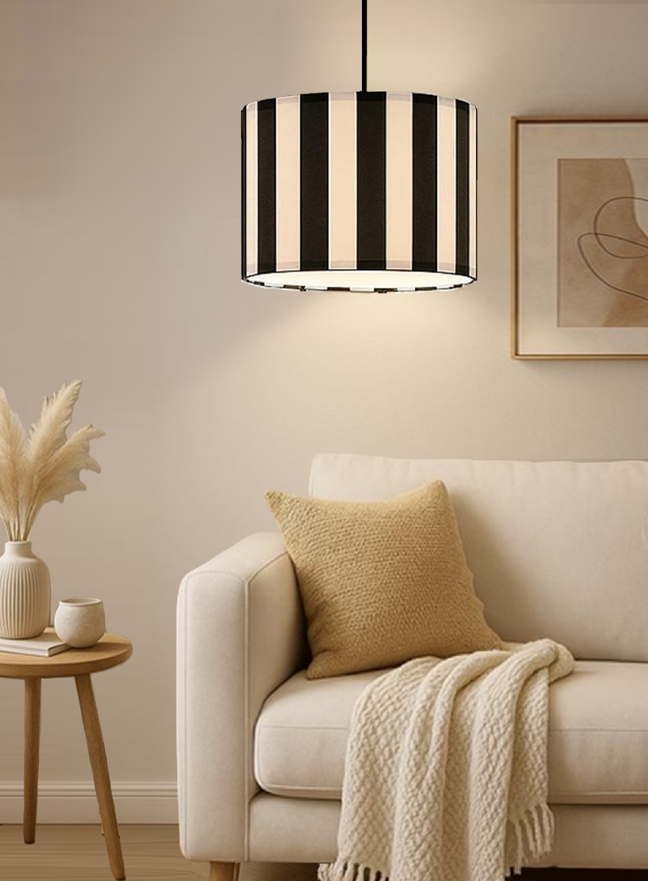 17-Inch Black and White Striped Lamp Shade – Modern Light Fixture for Entryway, Dining Room or Hallway, Home Lighting Decor