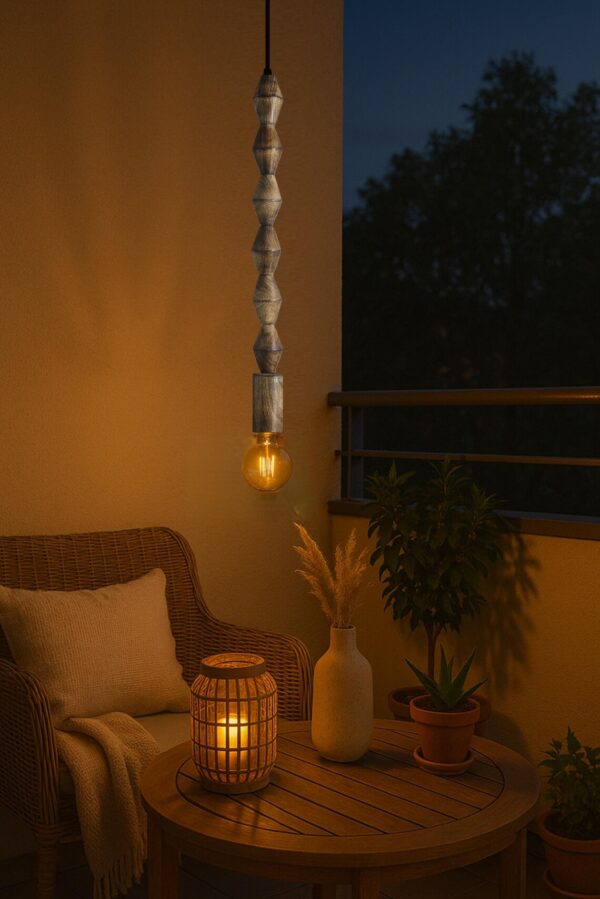 Rustic Wooden Beaded Pendant Light – Handcrafted Boho Ceiling Lamp with Edison Bulb for Farmhouse Decor - Brown(Diamond)