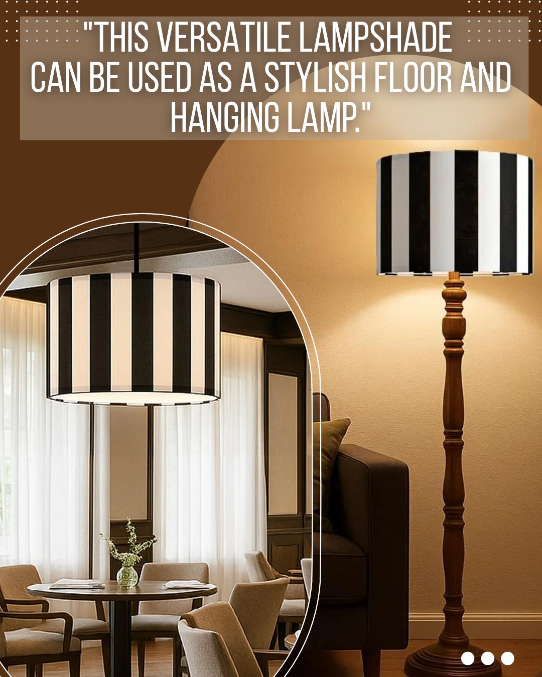 17-Inch Black and White Striped Lamp Shade – Modern Light Fixture for Entryway, Dining Room or Hallway, Home Lighting Decor - Image 2