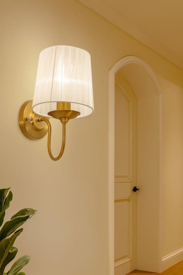Modern Wall Sconce with Pleated Shade – Minimalist Wall Lamp for Bedroom, Hallway & Living Room Decor - White Gold (Pack of 1) - Image 2