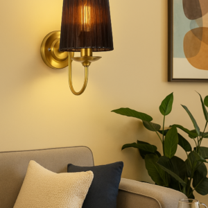 Modern Wall Sconce with Pleated Shade – Minimalist Wall Lamp for Bedroom, Hallway & Living Room Decor - Black (Pack of 1)