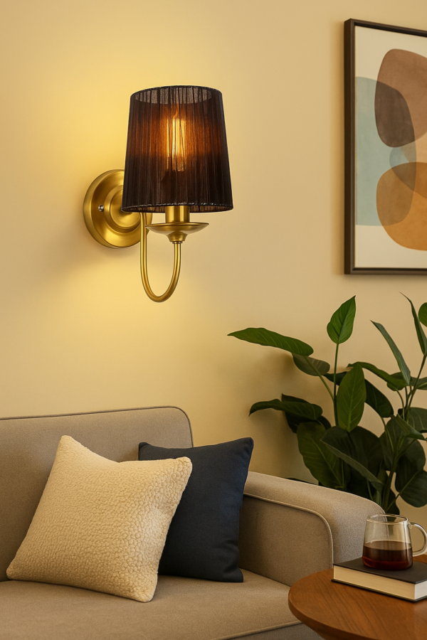 Modern Wall Sconce with Pleated Shade – Minimalist Wall Lamp for Bedroom, Hallway & Living Room Decor - Black (Pack of 1)