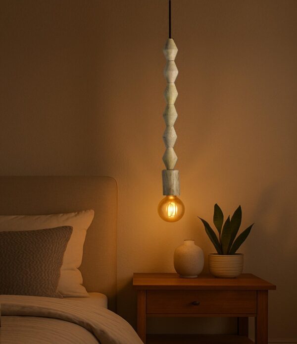 Rustic Wooden Beaded Pendant Light – Handcrafted Boho Ceiling Lamp with Edison Bulb for Farmhouse Decor - Cream(Diamond)