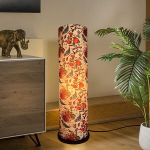 Wooden Base Cylinder Shape Corner Decorative Floor Lamp, Bird Shade- Pack Of 1