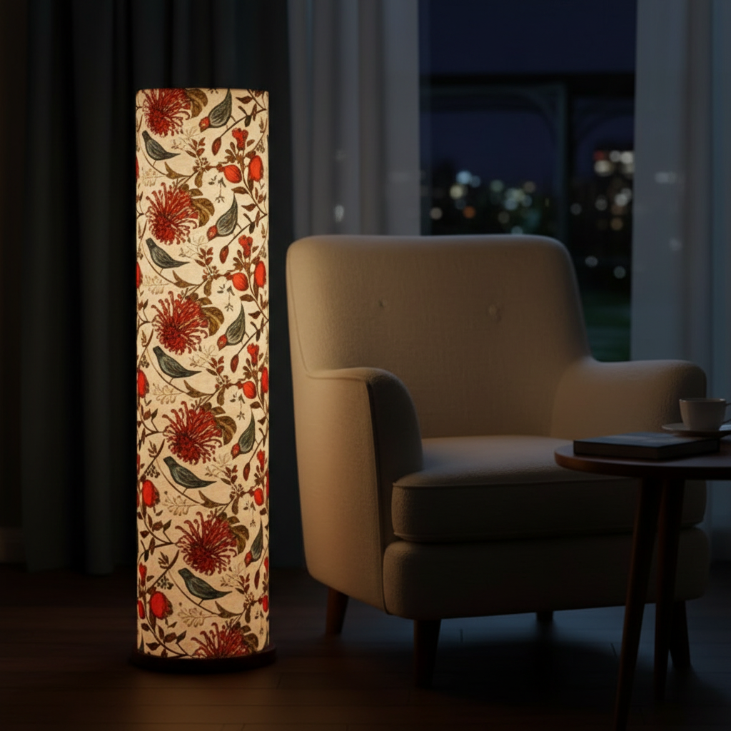 Wooden Base Cylinder Shape Corner Decorative Floor Lamp, Bird Shade- Pack Of 1 - Image 6