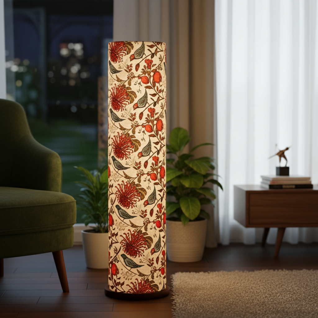 Wooden Base Cylinder Shape Corner Decorative Floor Lamp, Bird Shade- Pack Of 1 - Image 8