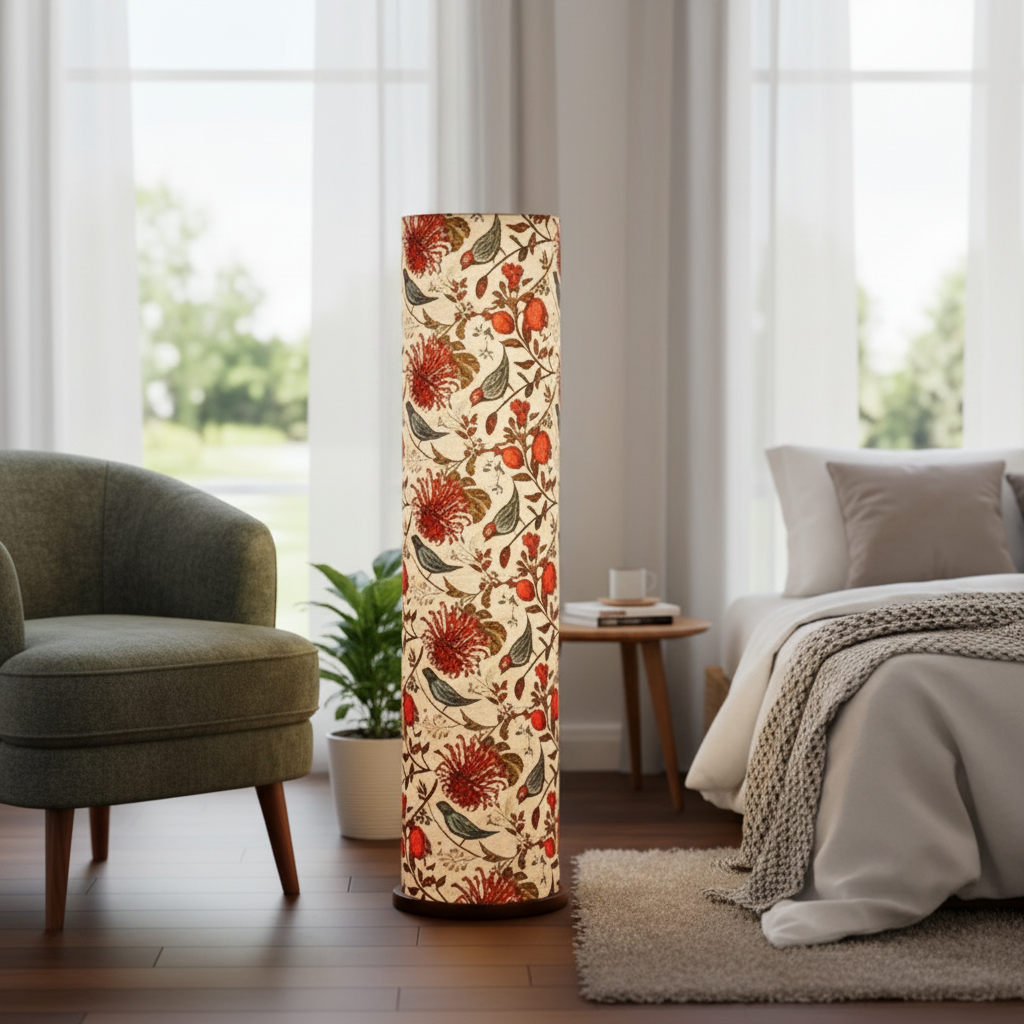 Wooden Base Cylinder Shape Corner Decorative Floor Lamp, Bird Shade- Pack Of 1 - Image 3