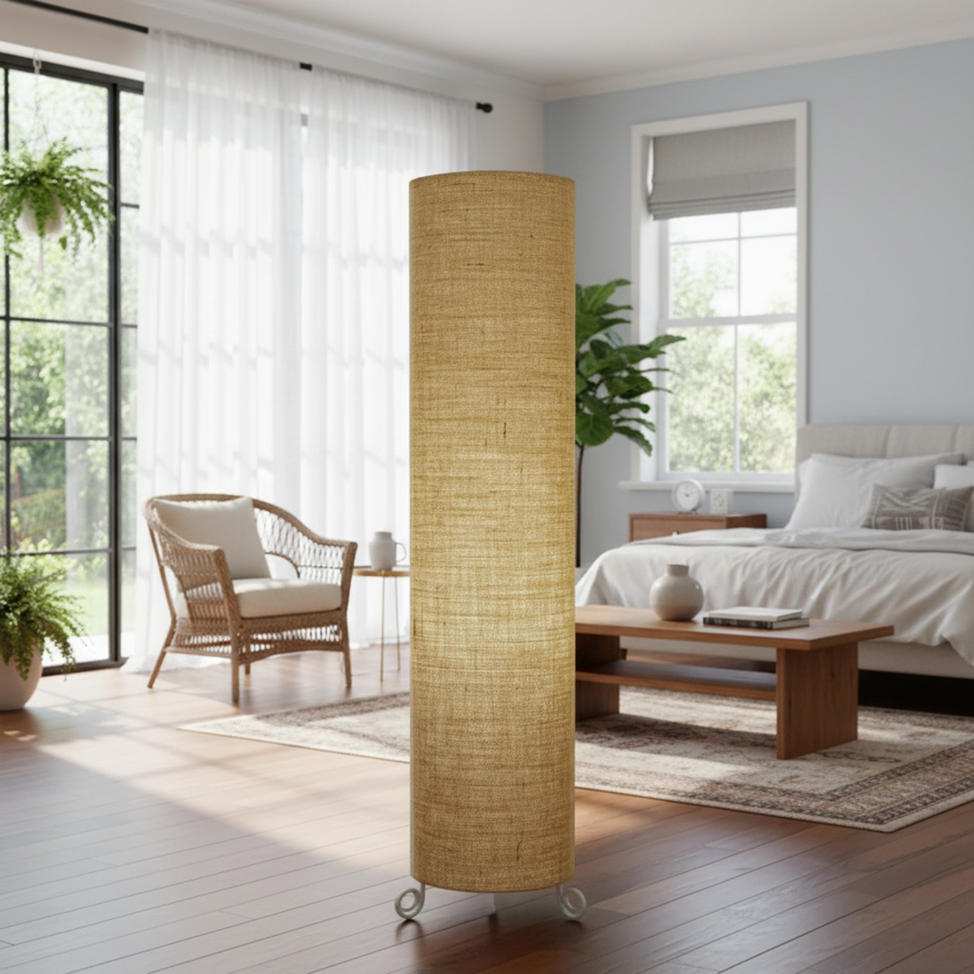 Cylinder Shape Floor Lamp with Metal Base – Modern Corner Light (NATURAL JUTE)