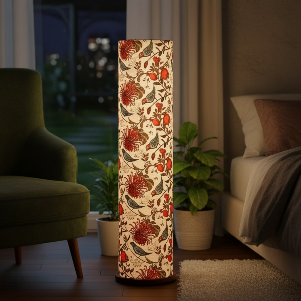 Wooden Base Cylinder Shape Corner Decorative Floor Lamp, Bird Shade- Pack Of 1 - Image 2