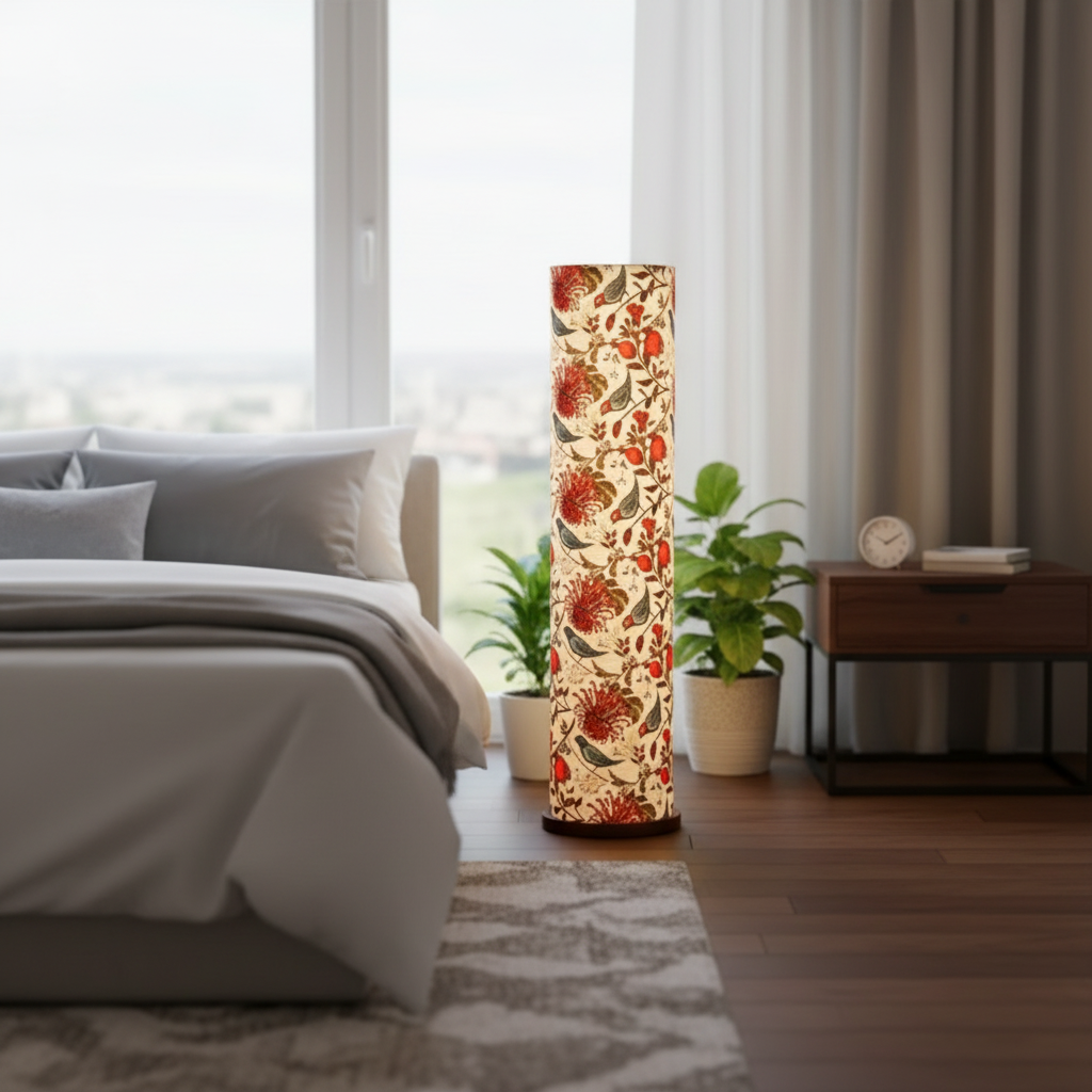 Wooden Base Cylinder Shape Corner Decorative Floor Lamp, Bird Shade- Pack Of 1 - Image 5