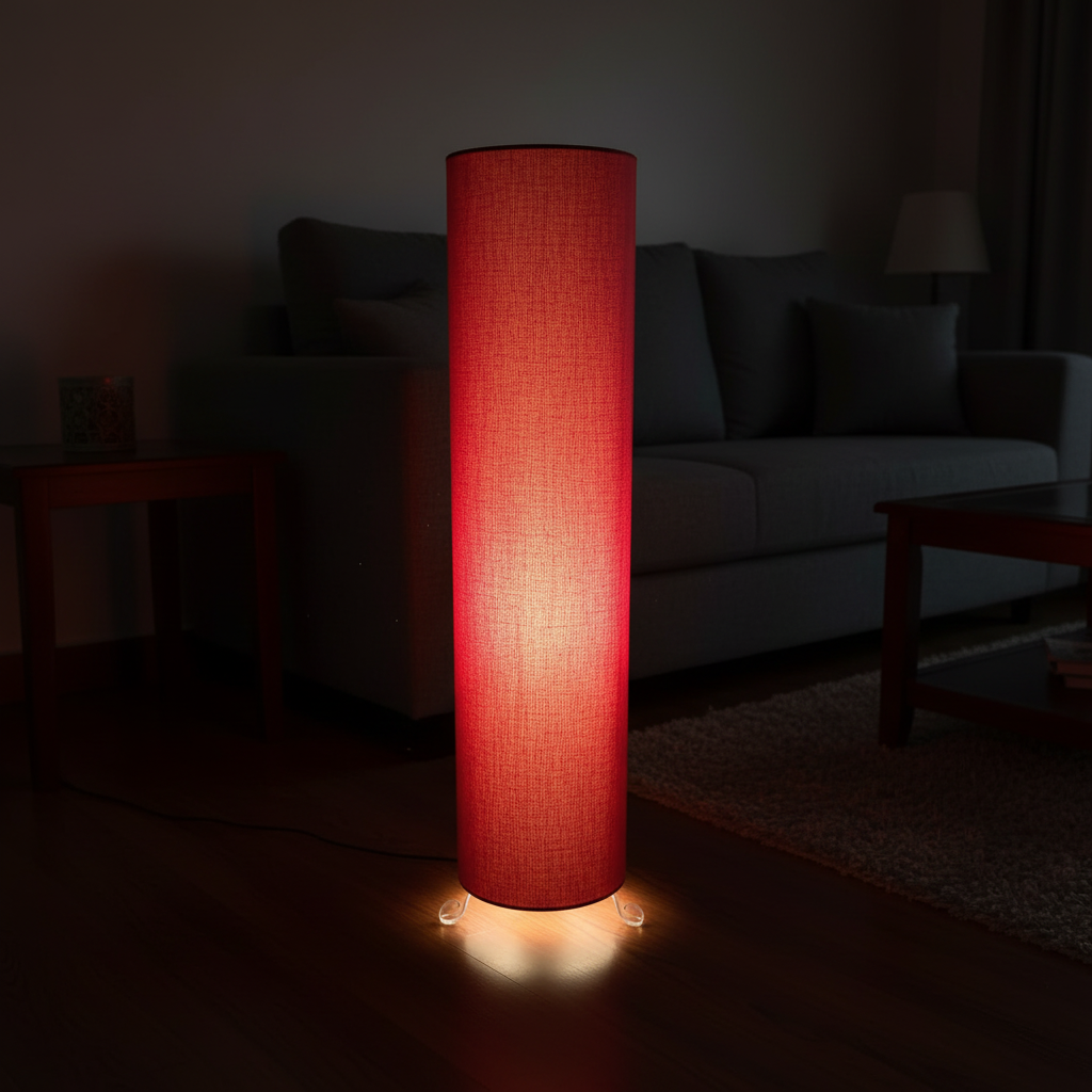 Cylinder Shape Floor Lamp with Metal Base – Modern Corner Light (RED) - Image 7