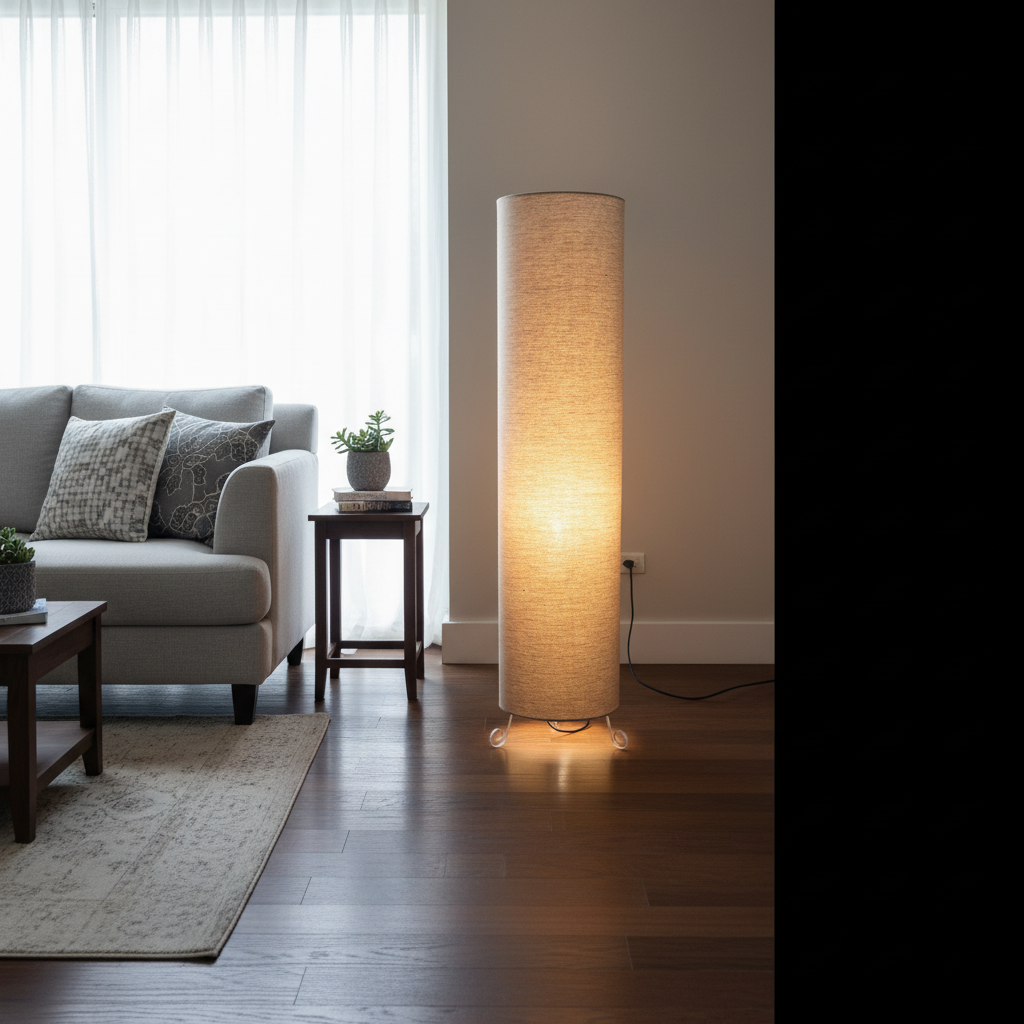 Cylinder Shape Floor Lamp with Metal Base – Modern Corner Light (BEIGE) - Image 4