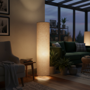 Cylinder Shape Floor Lamp with Metal Base – Modern Corner Light (BEIGE)