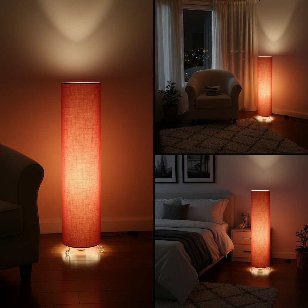 Cylinder Shape Floor Lamp with Metal Base – Modern Corner Light (RED) - Image 9