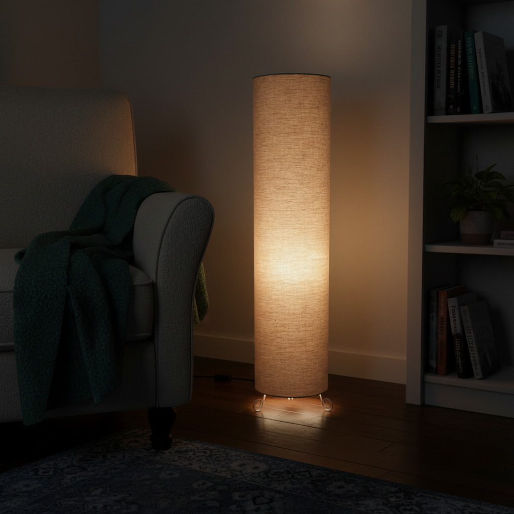 Cylinder Shape Floor Lamp with Metal Base – Modern Corner Light (BEIGE) - Image 8