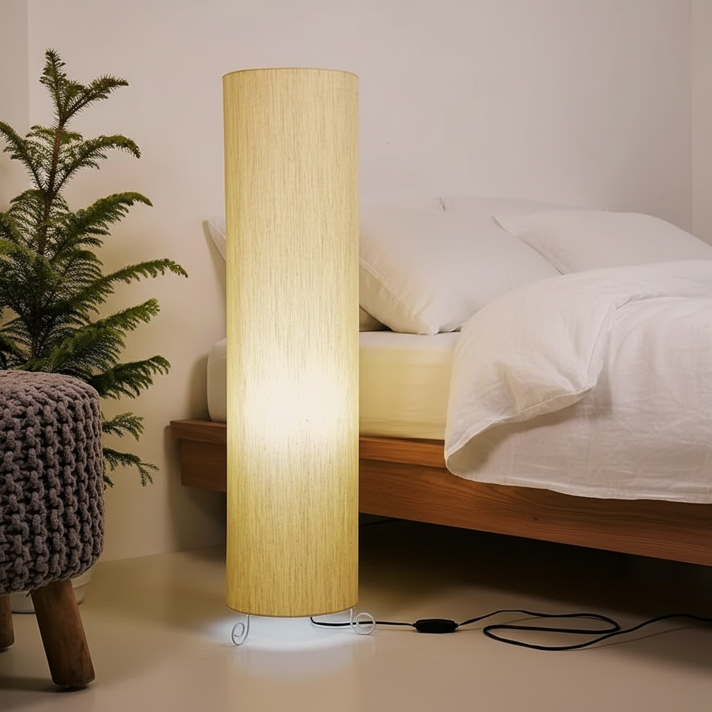 BTR CRAFTS Cylinder Shape Floor Lamp with Metal Base – Modern Corner Light (BEIGE)