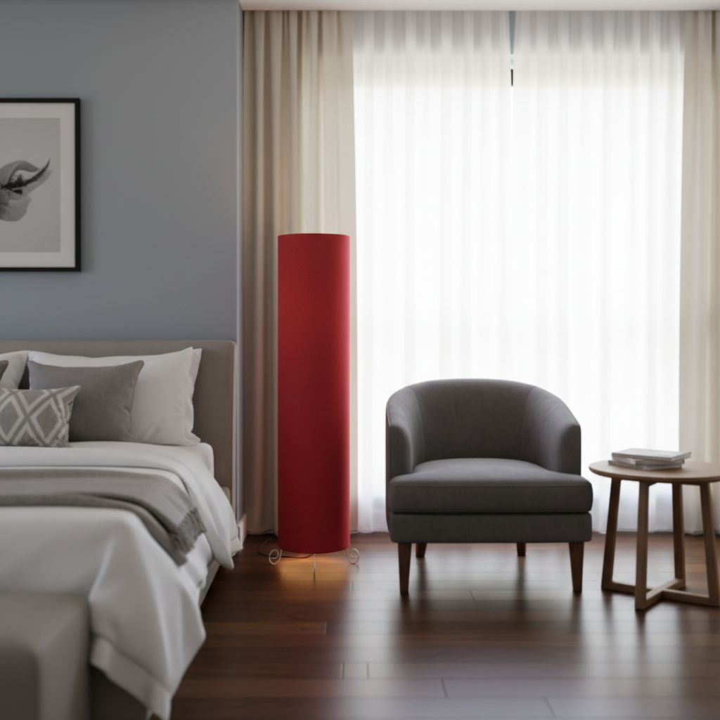 Cylinder Shape Floor Lamp with Metal Base – Modern Corner Light (RED) - Image 3