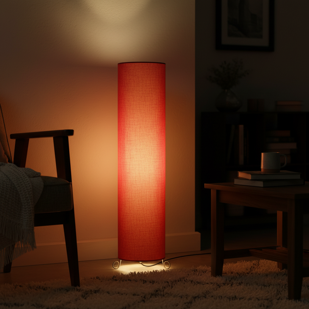 Cylinder Shape Floor Lamp with Metal Base – Modern Corner Light (RED) - Image 6