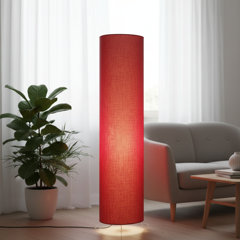 Cylinder Shape Floor Lamp with Metal Base – Modern Corner Light (RED)