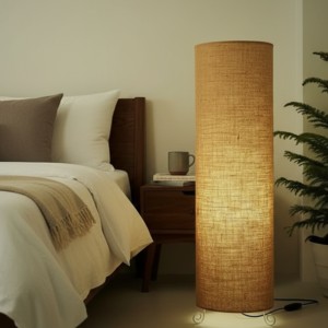 BTR CRAFTS Cylinder Shape Floor Lamp with Metal Base – Modern Corner Light (NATURAL JUTE)
