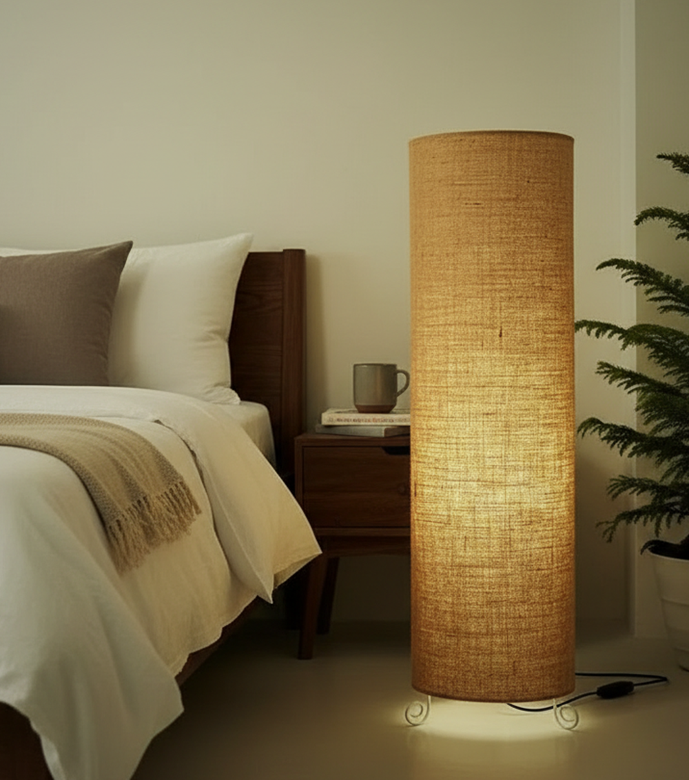 BTR CRAFTS Cylinder Shape Floor Lamp with Metal Base – Modern Corner Light (NATURAL JUTE)