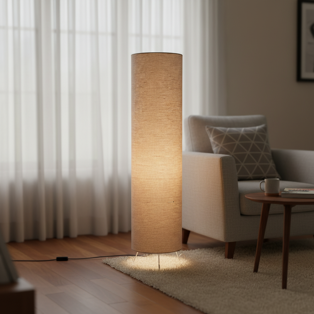 Cylinder Shape Floor Lamp with Metal Base – Modern Corner Light (BEIGE) - Image 3