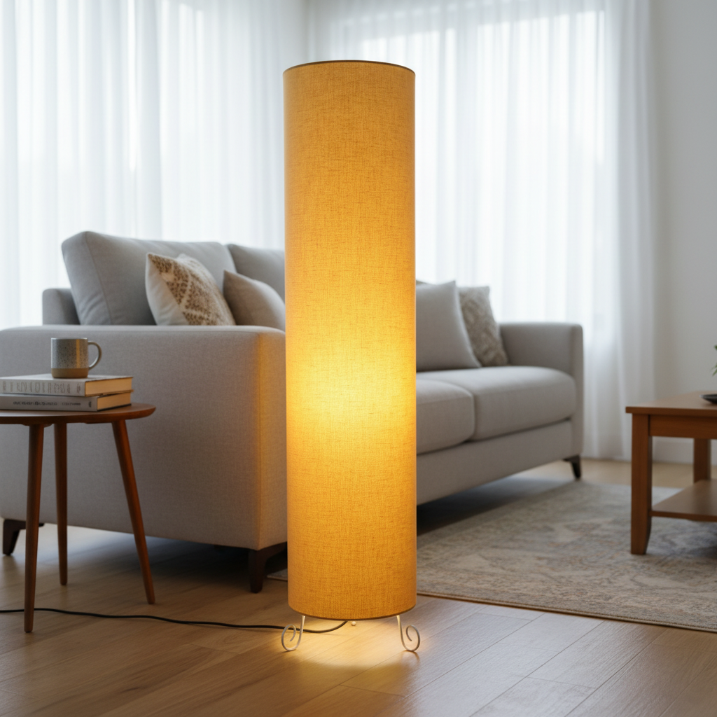 Cylinder Shape Floor Lamp with Metal Base – Modern Corner Light (YELLOW)
